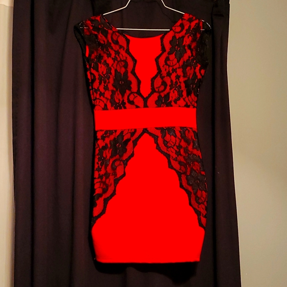 Black laced red dress